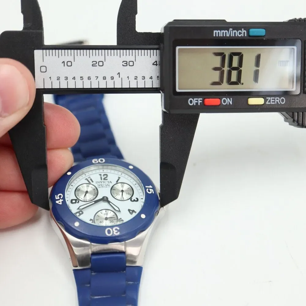 Invicta Mens Multifunction Watch 38mm White Dial Blue Bezel Silicone Strap